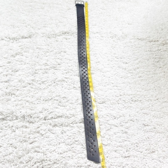 Express Vintage Perforated Brown Leather Belt Silver Buckle Medium Adjustable - Picture 6 of 6